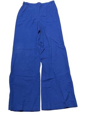 100% Silk Wide Leg Pants S High Waist Cobalt Blue Flowy Lightweight Breathable